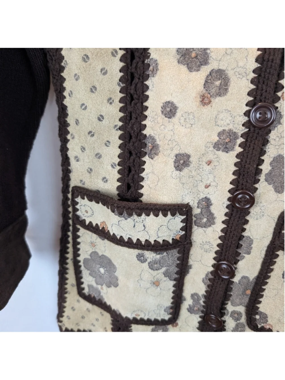 Vintage High Fashion Leather Floral Western Knit Woman S in VGUC Jacket Boho